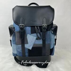 Coach Men's Hitch Backpack With Patchwork In Denim/Leather Colorblock CAJ52